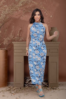 Vestido Longo Halter Blue Garden