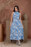 Vestido Longo Halter Blue Garden
