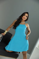 Vestido Curto Evasê Alcinha Azul Turquesa